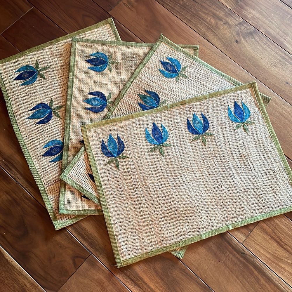 Set of 4 Vintage Hemp Embroidered Placemats
